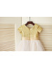 Short Sleeves Gold Sequin Ivory Tulle Knee Length Flower Girl Dress